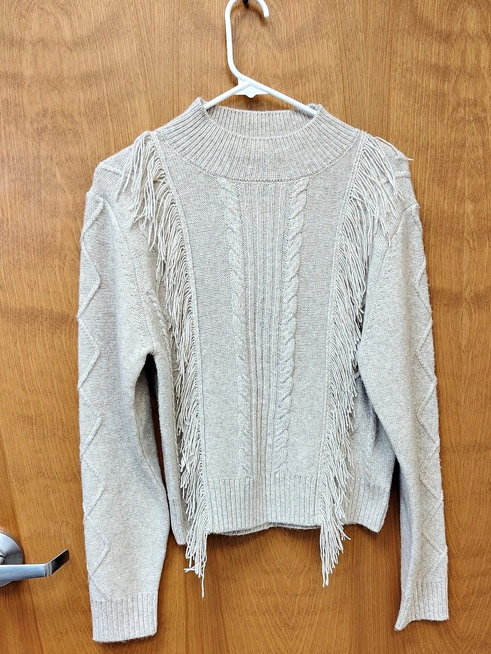 Lulus Women's Cozy Nature Heather Beige Fringe Sweater Oatmeal